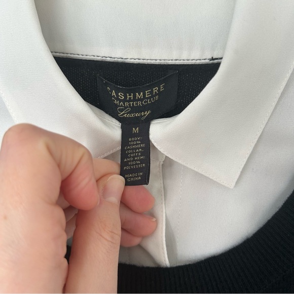 [M] Charter Club Luxury Black and White Dress Shirt & Cashmere Sweater Combo Top - Picture 5 of 13